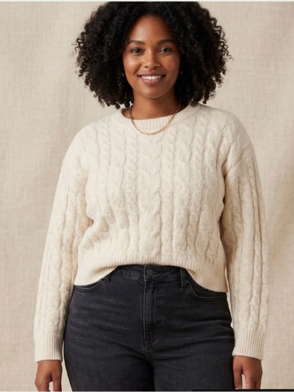 a new day Cozy Cable Knit Women's Sweater - Oatmeal Cream Size XL